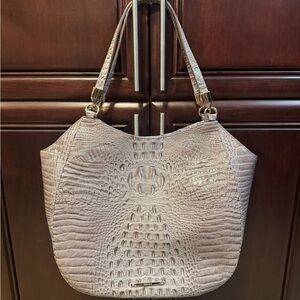 Brahmin Crocodile-Embossed Thelma Shoulder Bag in Gray
